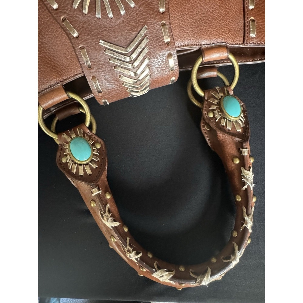 BCB Girls Brown Leather Bag In Western Style With Turquoise - Picture 10 of 16